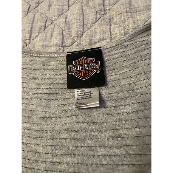 Harley Davidson Rhinestone Lace Hem Tank Top Womens Large Gray Tiered Biker Chic - Picture 4 of 10